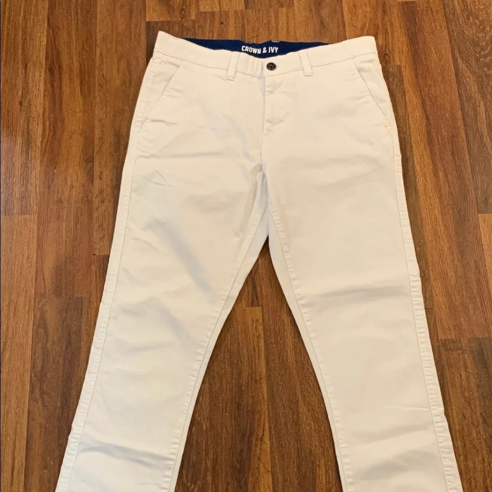 Mens Crown & Ivy, White Pants, Flat Front 32X32